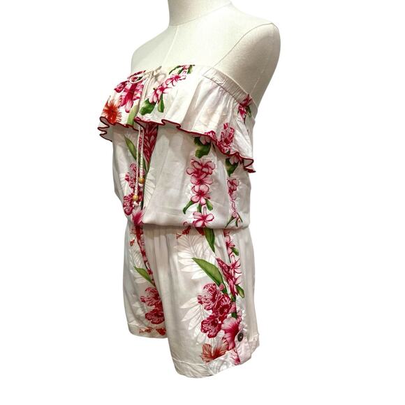 Vintage FAVANT Hawaii White & Red Tropical Floral Strapless Romper Women size S - Picture 6 of 10